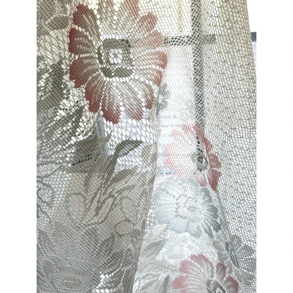Vtg Lace Valance New Pink Blue Daisy Ivory 1994 Cottage Granny Curtain 60 x 18